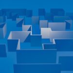 Abstract Blue Maze with Geometric Patterns